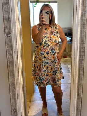 Sleeveless above the Knee Sun Dress in Yellow Floral Print